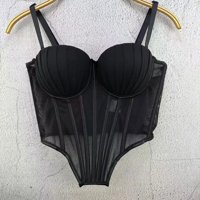 French Style Design Mesh Lace Plastic Beauty Back Underwear Outer Wear Black - Shop at LoveMi