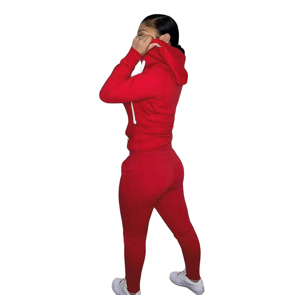 Zipper Printed Casual Hooded Sweater Set