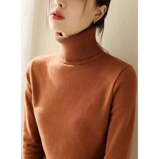Women's Fashion Loose And Slimming Turtleneck Long Sleeve Knitted Bottoming Shirt Knitwear Coffee - Shop at LoveMi