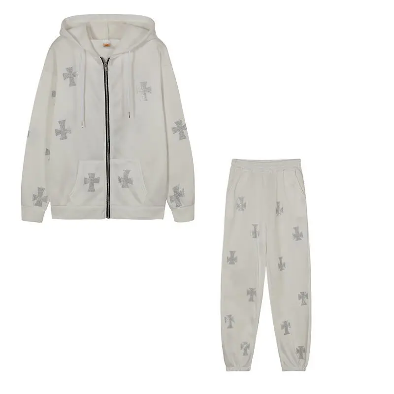 Sweater Trousers Casual Sports Two-piece Suit Women - White