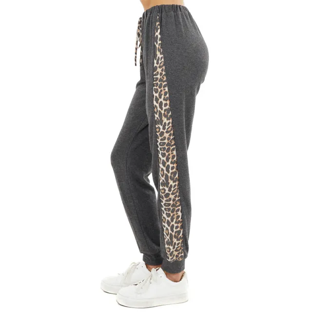 Leopard print side contrast knit pants Harlan pants Gray Side Leopard Print - Shop at LoveMi