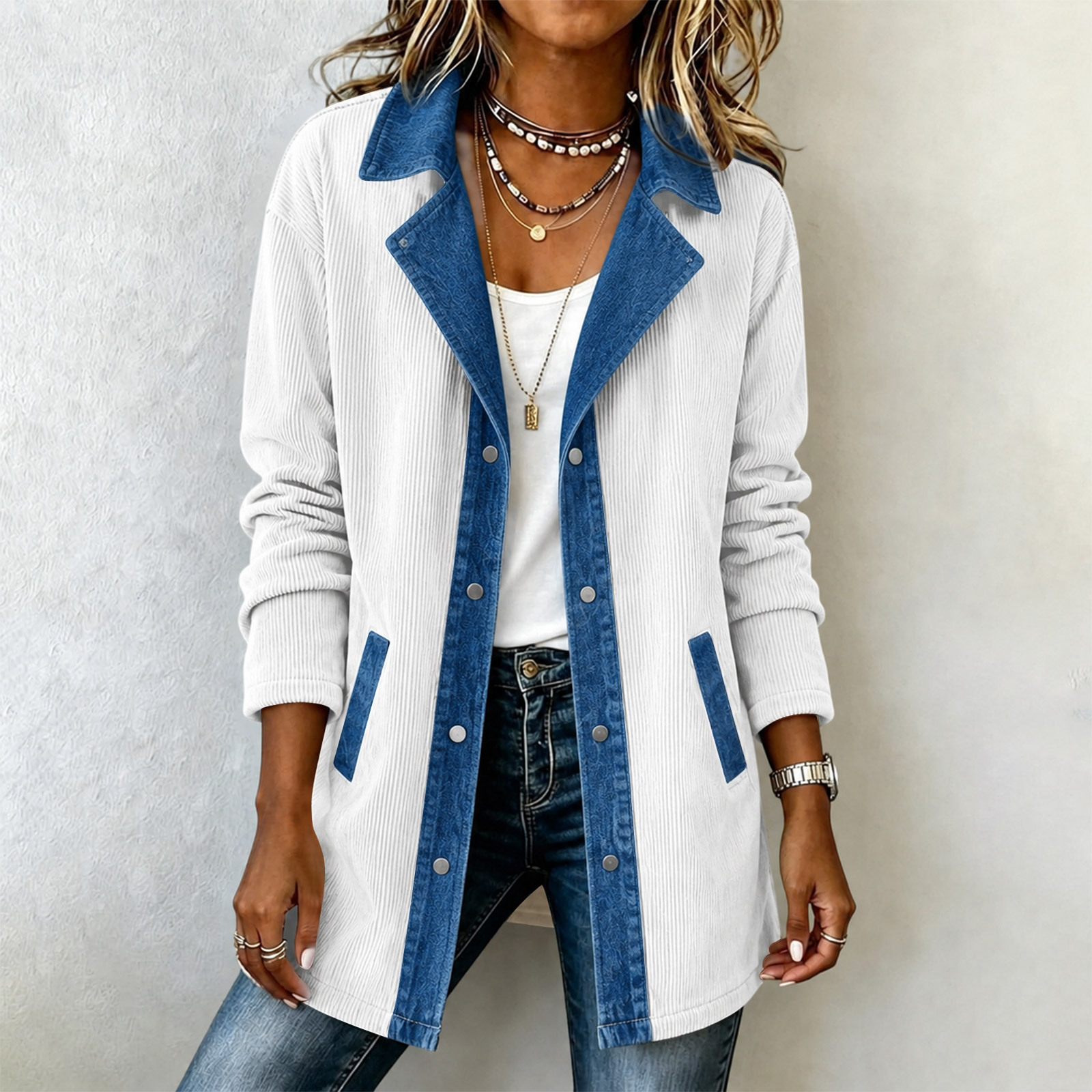 New Womens Long-sleeved Denim Patchwork Jacket