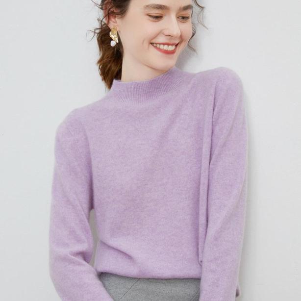 Half-high-neck Solid-color Loose-fit Pullover Knit Sweater