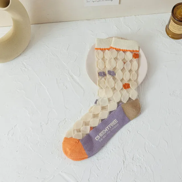 Spring And Summer Thin Cute Kanekalon Diamond Spun Glass Long Socks Big Vertical Diamond - Shop at LoveMi