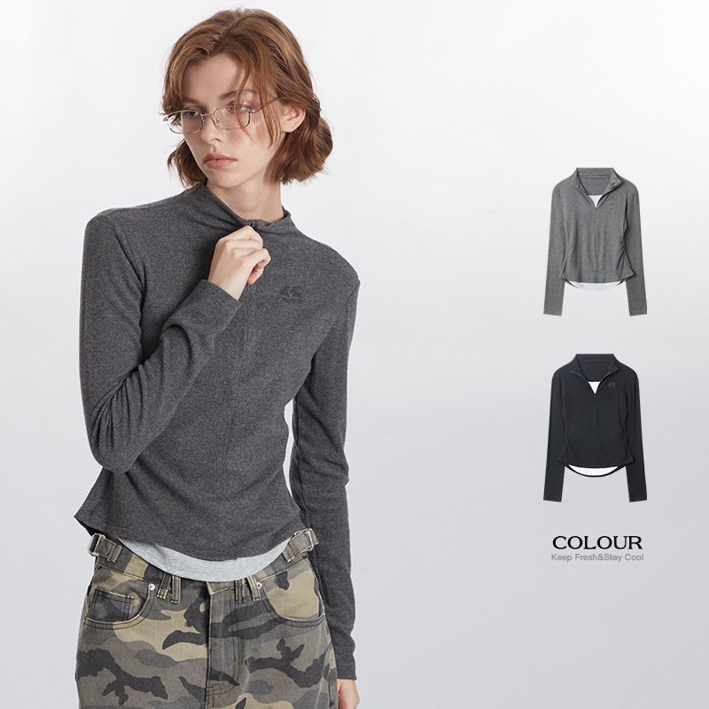 European And American Fake Two-piece Long-sleeved T-shirt Women's Autumn Design