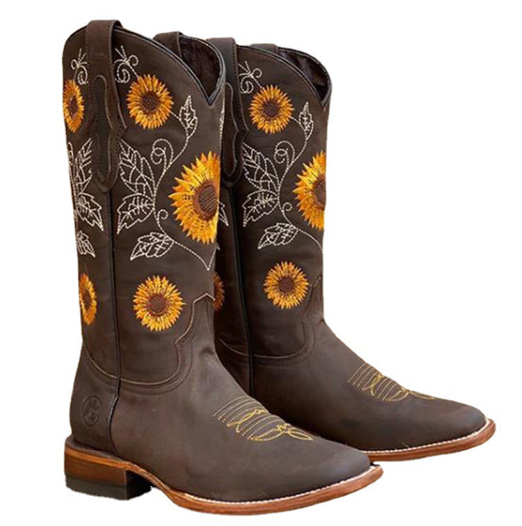 Embroidered Block-Heeled Boots