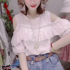 Off-the-shoulder Top Women's Western Style Small Shirt Temperament Half Sleeve - White - View 1