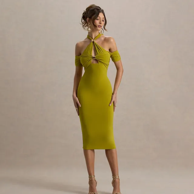 Halter Slim Fit Dress Backless Sleeveless Green - Shop at LoveMi