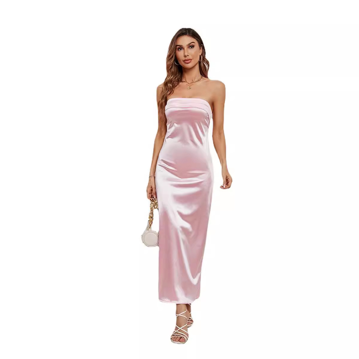 Polyester Summer Women's Solid Color Satin Dress