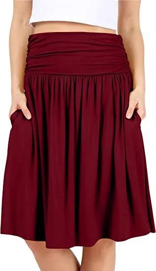 European And American Women's Clothing Pleated Elegant Midi Skirt Dark Red - Shop at LoveMi