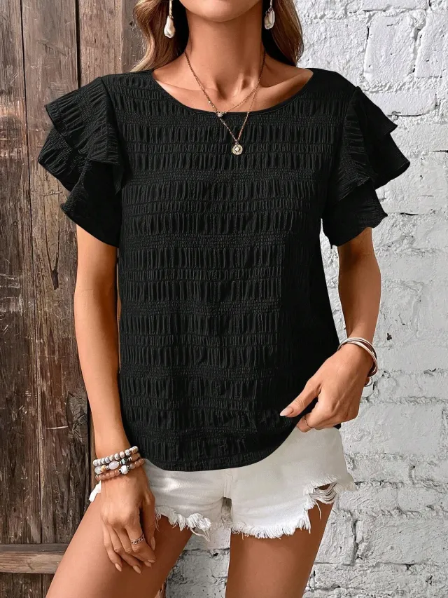 Women's Elegant Crew neck Pullover T shirt Black - Shop at LoveMi