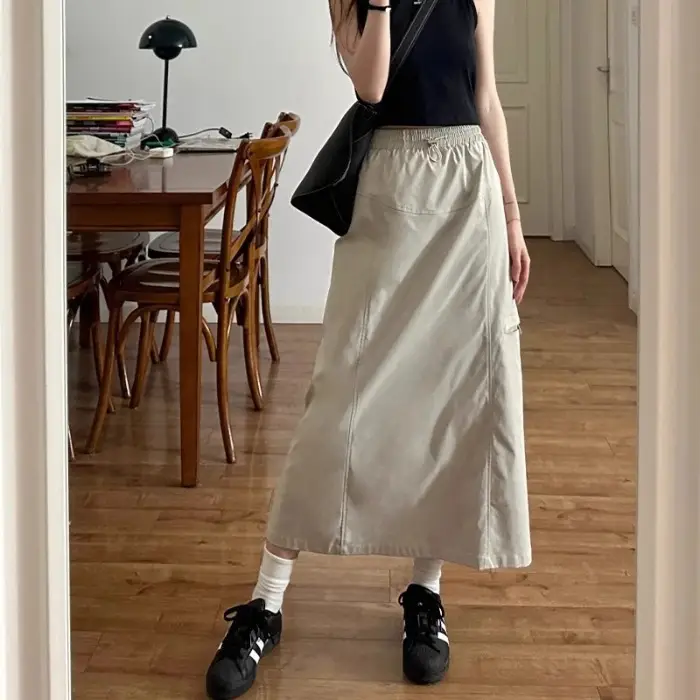 Vintage Workwear Skirt Womens Figure-flattering High-waist Design