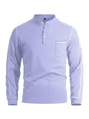 Mens Waffle-Texture Henley-Neck Long-Sleeve Polo Shirt view 9