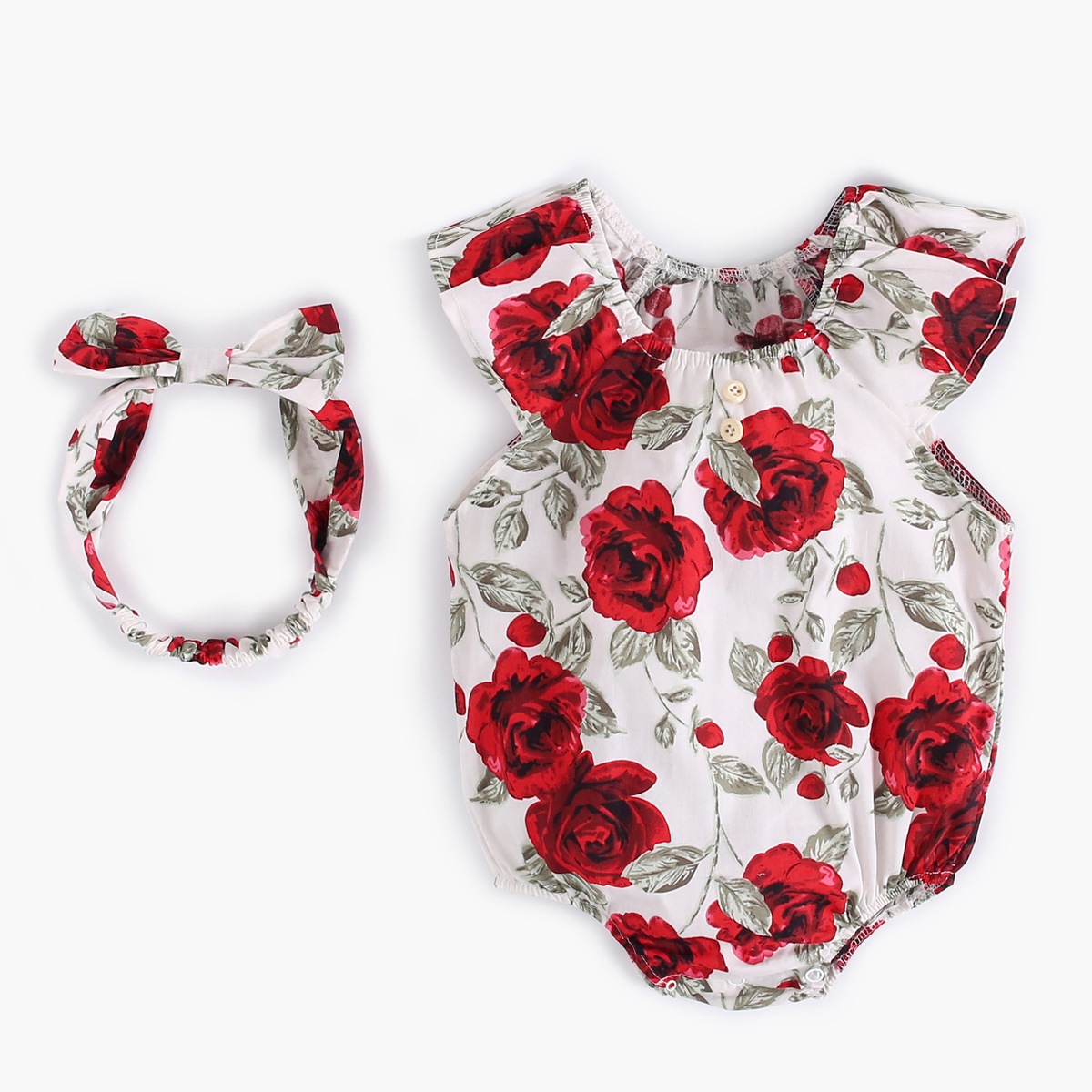 Rose Cotton Jumpsuit Triangle Rompers Including Headband