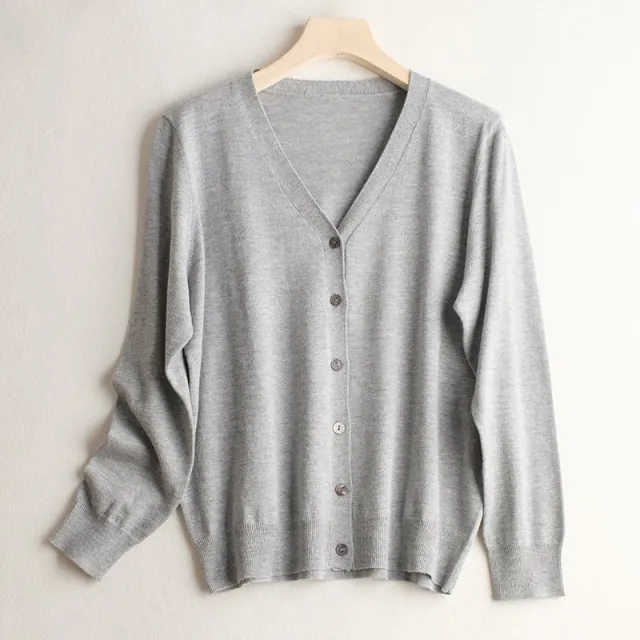 Basic Style Commuter Coat Silk Knitted Cardigan Sweater Gray - Shop at LoveMi
