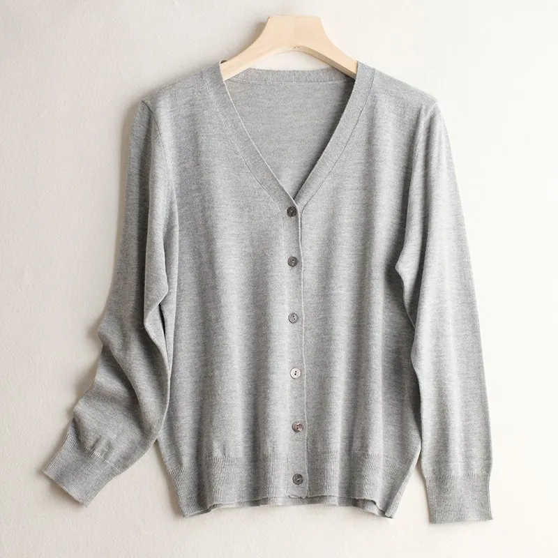 Basic Style Commuter Coat Silk Knitted Cardigan Sweater - Gray