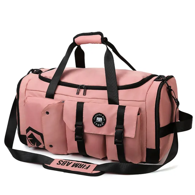 Portable Large Capacity Waterproof Travel Bag Shoulder Crossbody Fitness Bag Pink - Shop at LoveMi