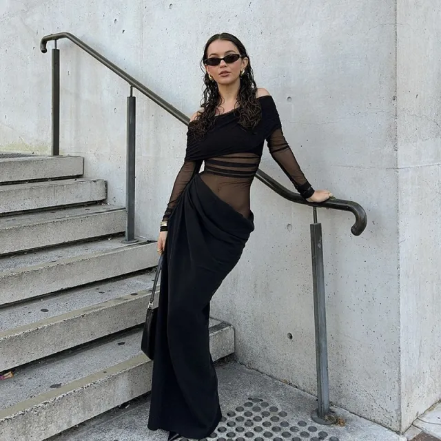 Seamless, Figure flattering Tube Top Long sleeve Dress Black - Shop at LoveMi