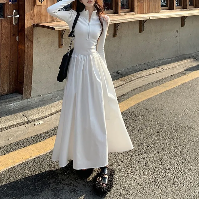 Women's Fashion Casual Slim Fit Long Sleeve Dress - White