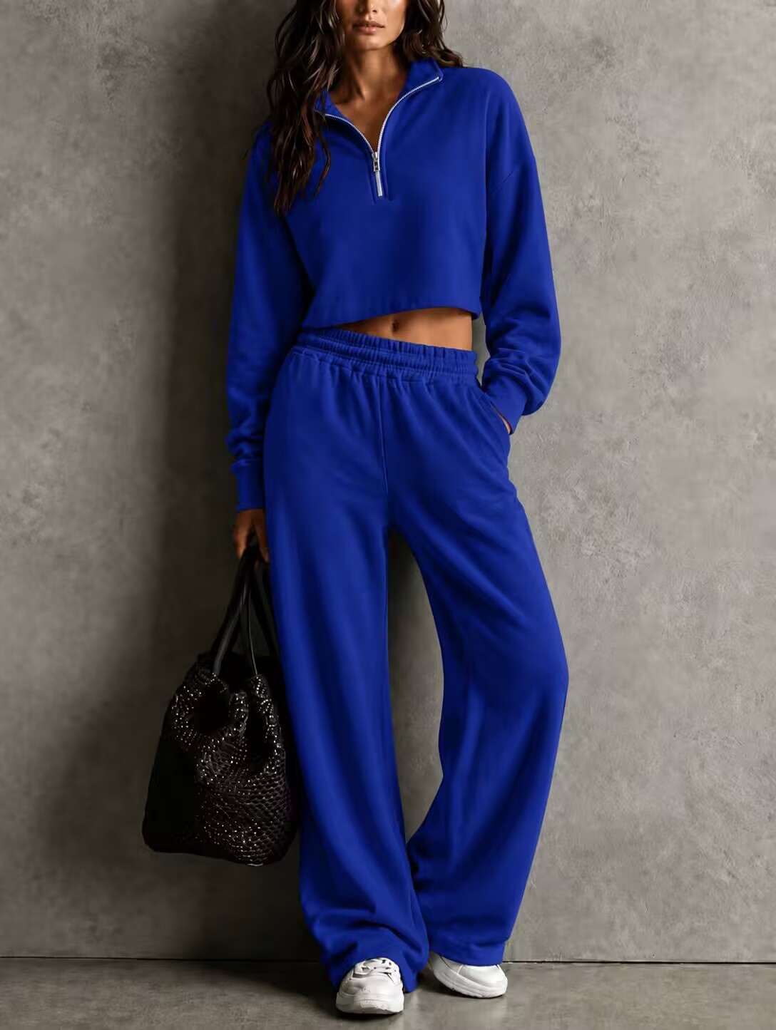 Womens Loose-fitting Half-zip Top And Wide-leg Pants Set 6