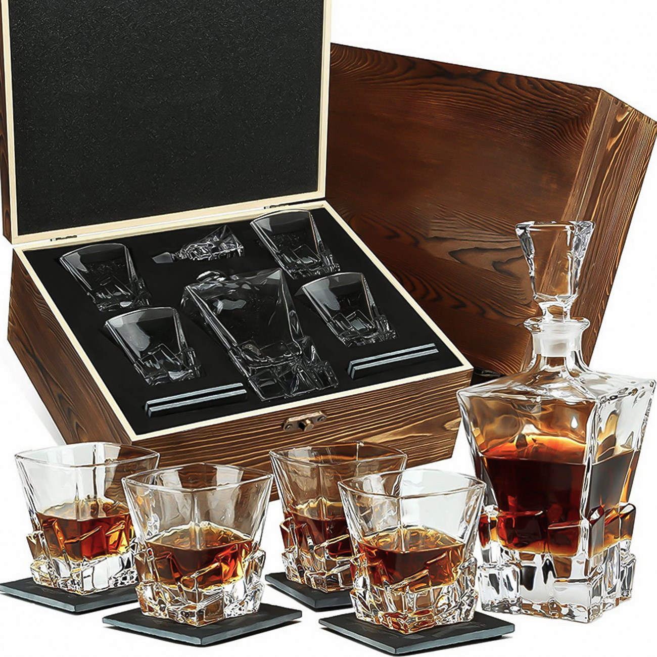 Wine Wooden Box Whiskey Stone Storage Box Glass Wine Glass Suit