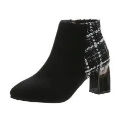 Chunky Heel Ankle High Heels Women's Pointed-toe Boots British Style Short Boots - Black - View 1