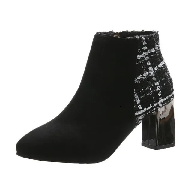 Chunky Heel Ankle High Heels Women's Pointed toe Boots British Style Short Boots Black - Shop at LoveMi