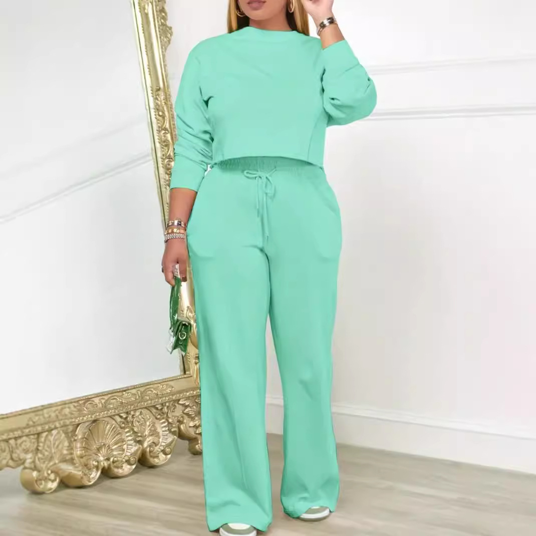 Women's Long-sleeved Round Neck Sweater Elastic Waist Pants Casual Fashion Two-piece Suit - Image 5