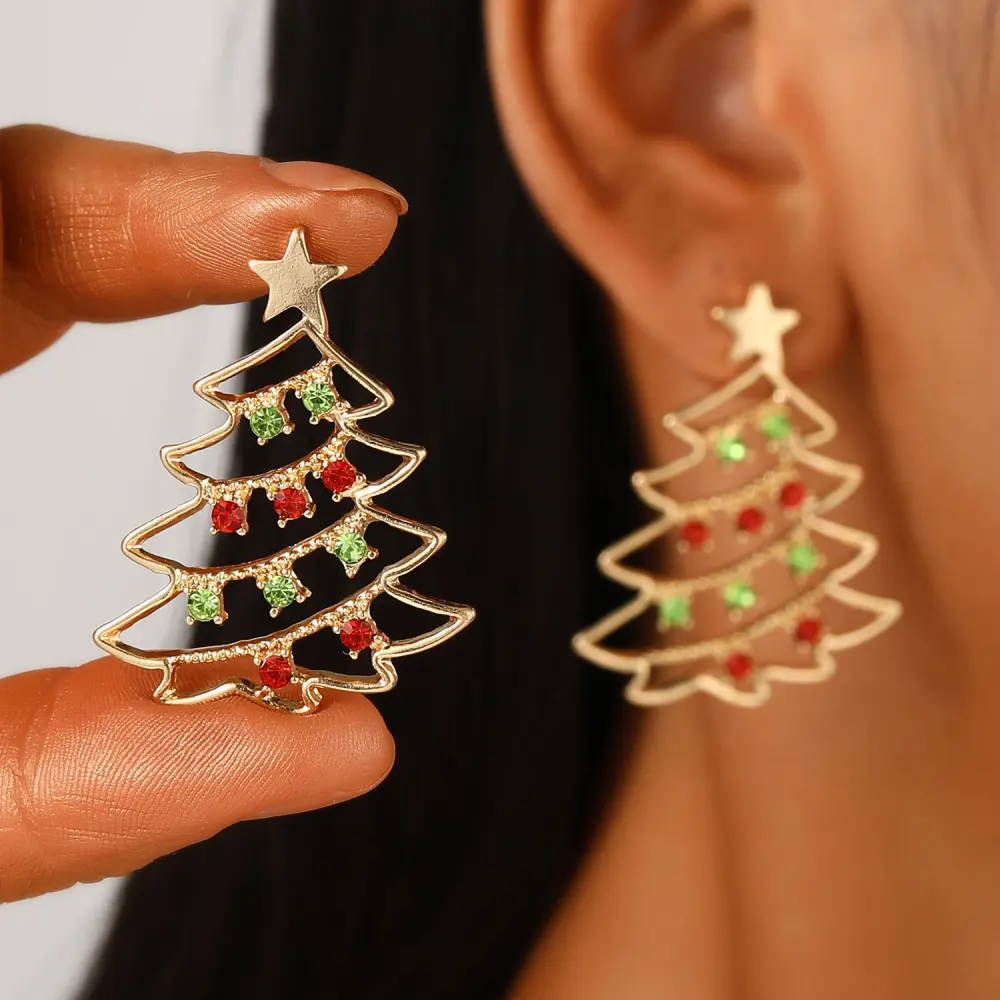 Christmas Earrings with Tree Colorful Zircon for Women Personality