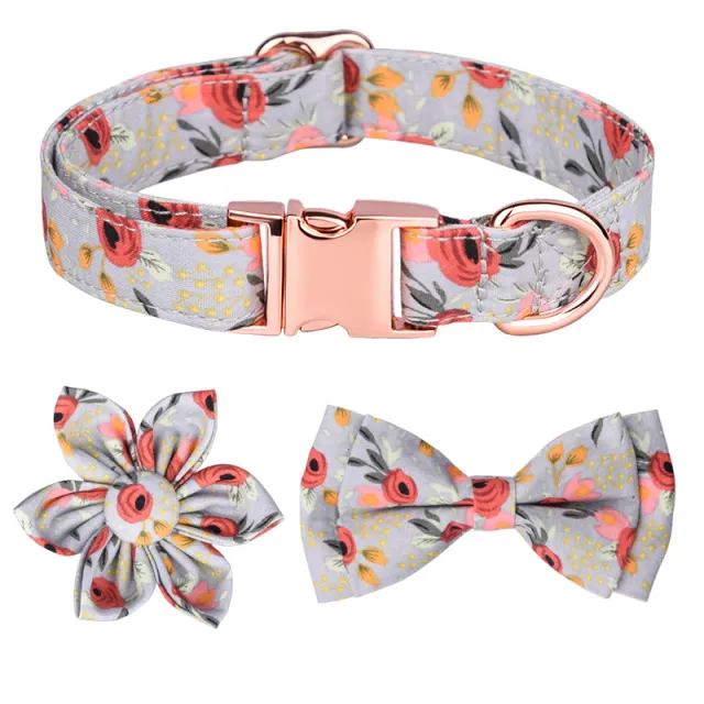 Detachable Hexapetalous Flowers Dog Collar Gray - Shop at LoveMi