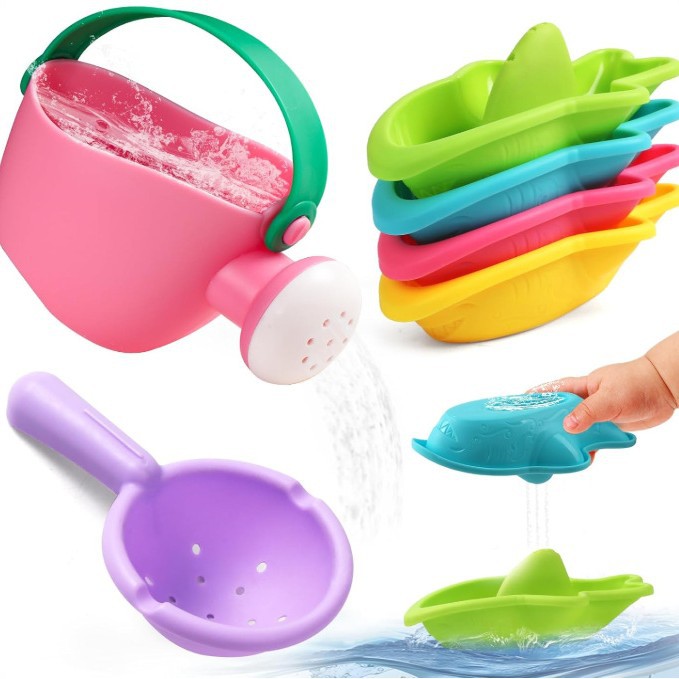 Water Play Toy For Kids Stacking Cups Shower Head And Spoon Set