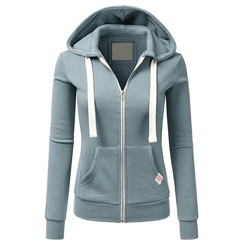 Womens Casual Sporty Cardigan With Zipper Hooded Sweatshirt