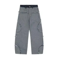 Street Fashion Hip Hop Inside-out Wear Frayed Design Skinny Jeans - Blue - View 1