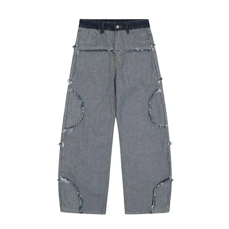 Street Fashion Hip Hop Inside-out Wear Frayed Design Skinny Jeans - Blue