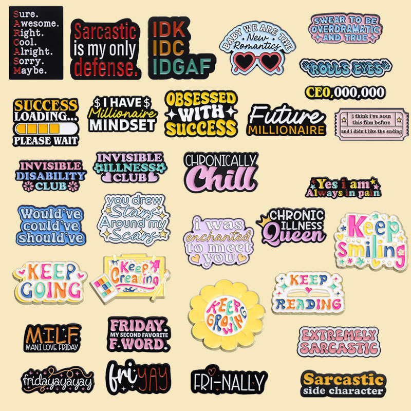 Motivational Fun And Creative Metal Badges Featuring Personalized Letter Designs In English