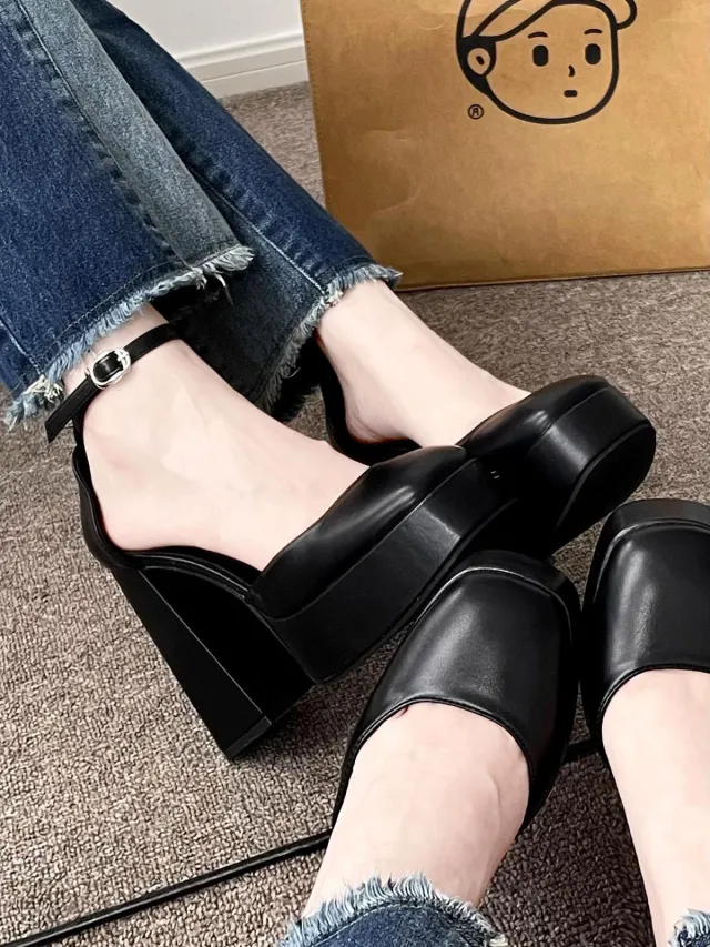 Super High Heel Platform Thick Heel Fairy White Mary Jane Shoes 12cm Black - Shop at LoveMi