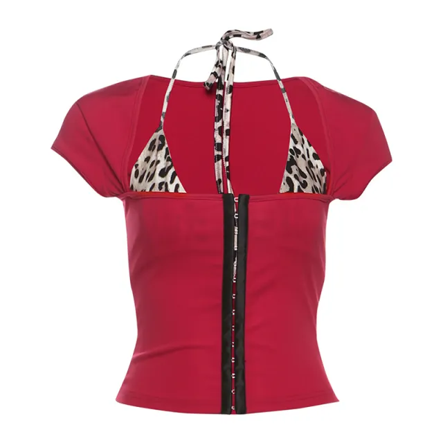 Women's Clothing Personality All match Leopard Print Top Red - Shop at LoveMi
