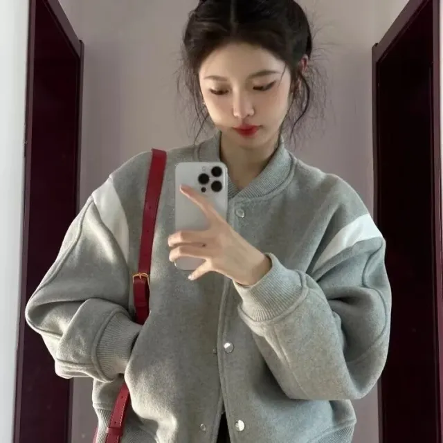 Women's French Niche design Velvet lined Top Jacket Gray - Shop at LoveMi