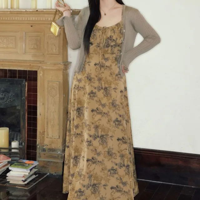 Sling Elegant Floral Dress Women Suspender Skirt Shawl - Shop at LoveMi