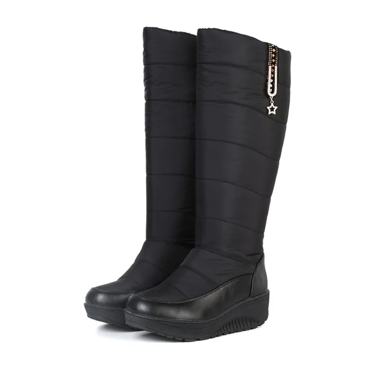 Thick Fur Snow Boots Wedge Casual High Leg Boot - Black
