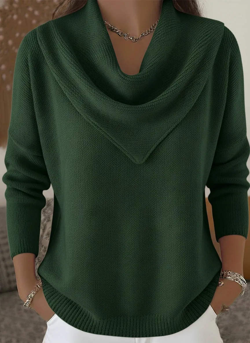 Womens Solid-colour Long-sleeve Sweater Top - Green