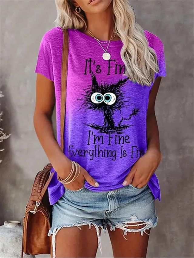 Women's 3D Animal Letter Print Loose Round Neck Tt06 M - Shop at LoveMi