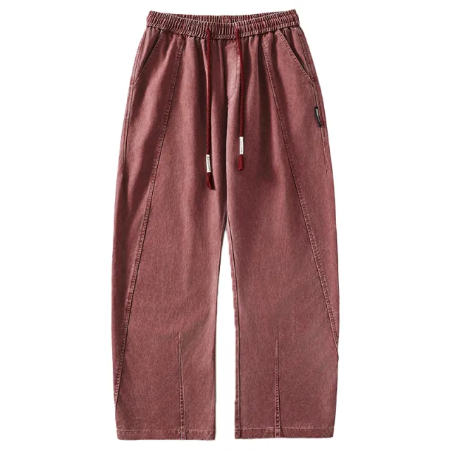 Retro Washed Distressed Drawstring Elastic Waist Jeans Red - Shop at LoveMi
