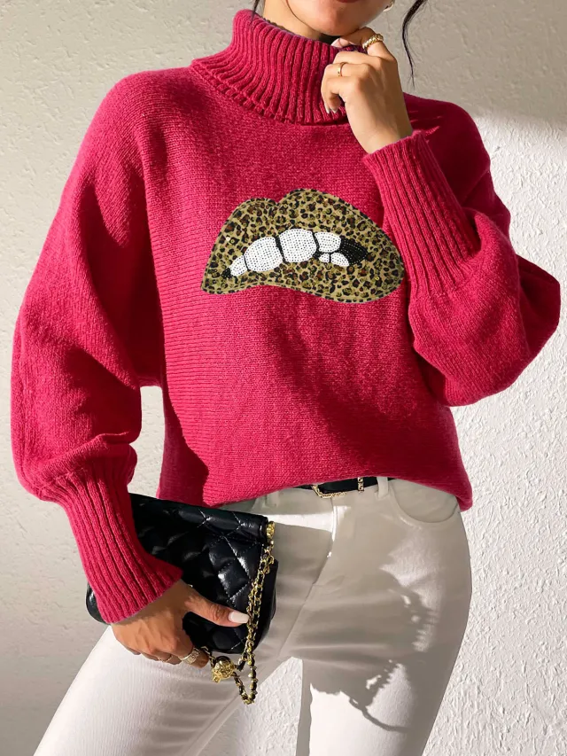 Women's Base Shirt Sequins Embroidery Cartoon Red - Shop at LoveMi