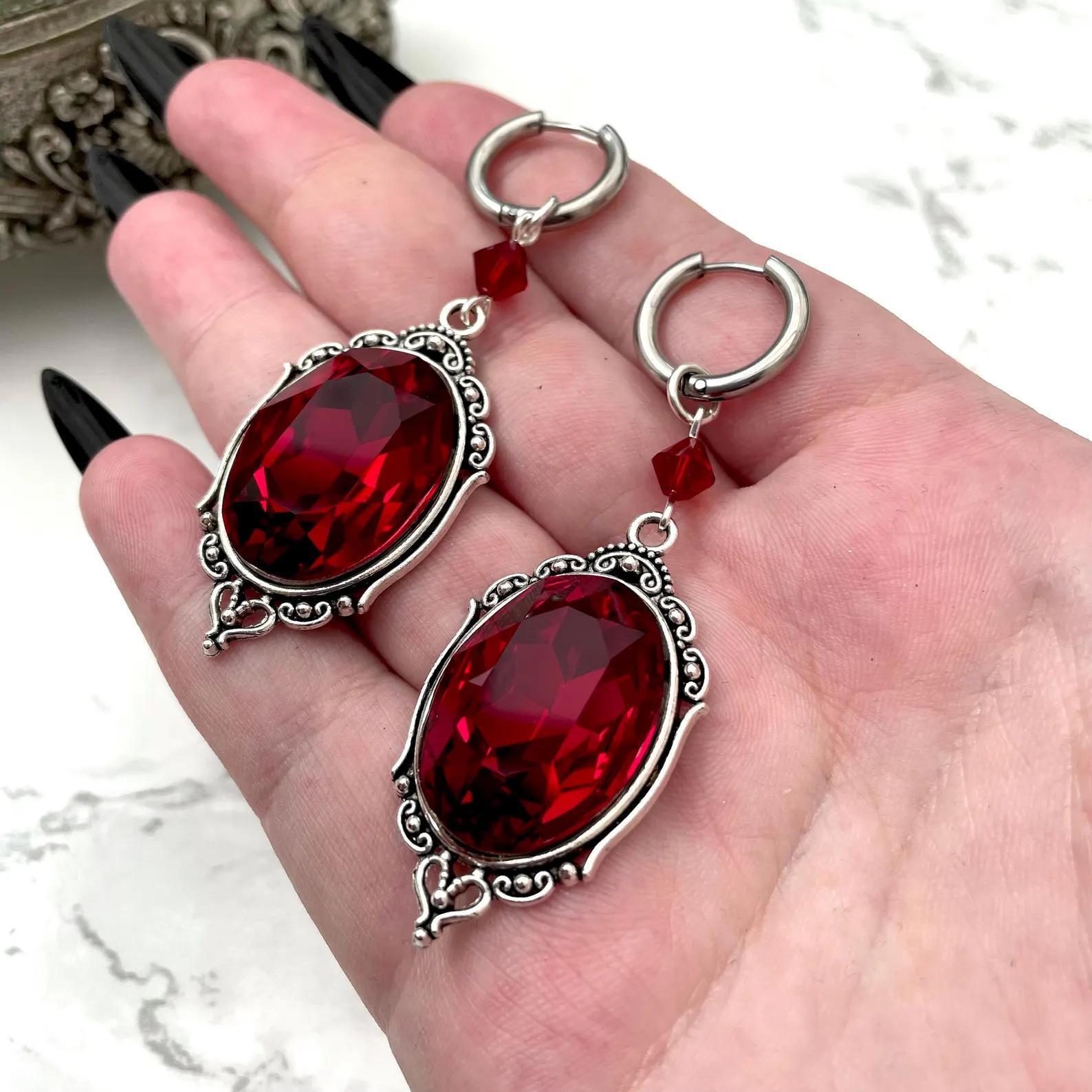 Gothic Black And Red Crystal Victorian Gothic Earrings