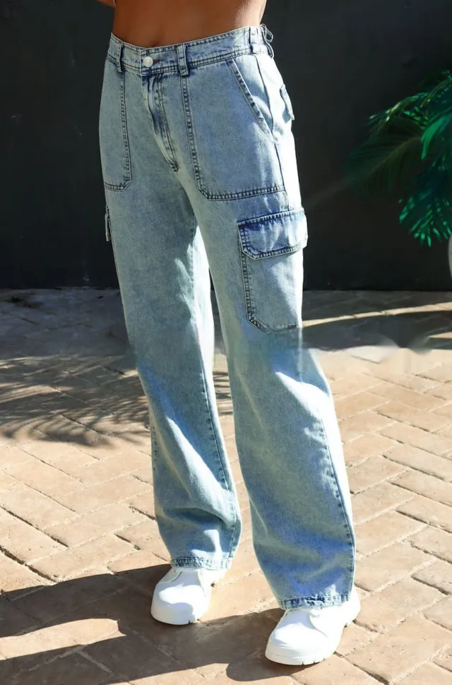 Women's Pure Cotton Wash Denim Multi pocket Cargo Pants Qinglan 2Xl - Shop at LoveMi