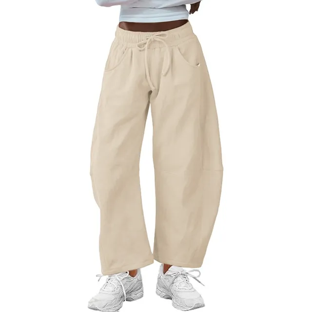 Fashion Loose Sports Drawstring Pocket Cropped Sweatpants Apricot - Shop at LoveMi