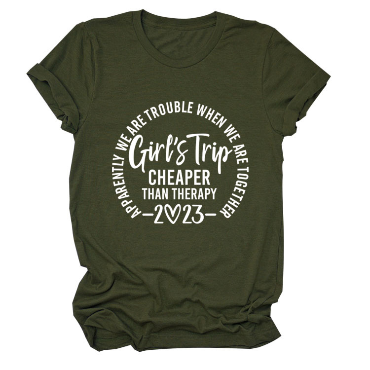 Letter Crew Neck Short Sleeve Loose Women's T shirt Army Green White Font - Shop at LoveMi