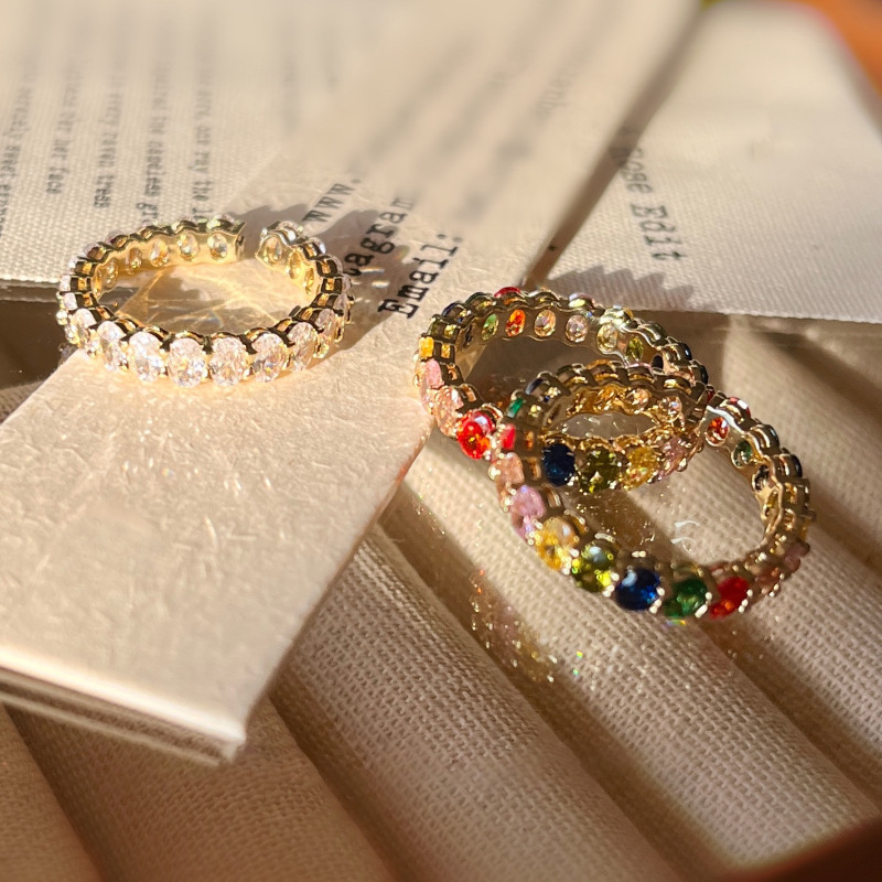Rainbow Gang Drill Gold Oval Shiny Ring Female Fashion