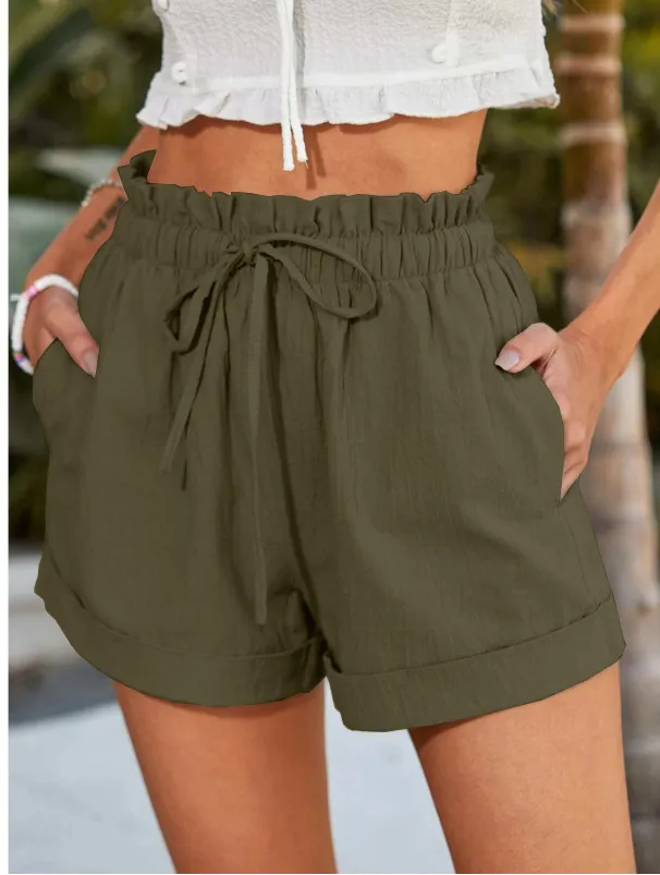 European American Summer New Solid Color Loose Casual Fashion Shorts For Women Green - Shop at LoveMi